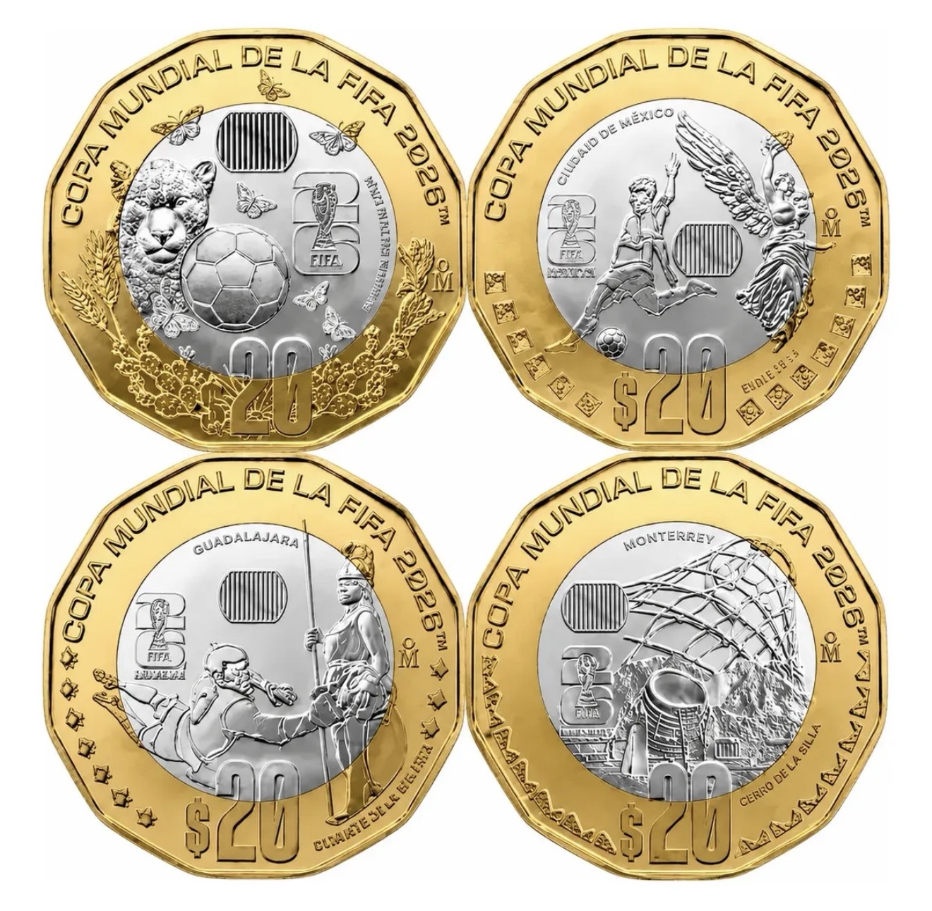 Set 4 Monedas Mundial 2026 México Conmemorativas 1 Set 4 Monedas Mundial 2026 México Conmemorativas