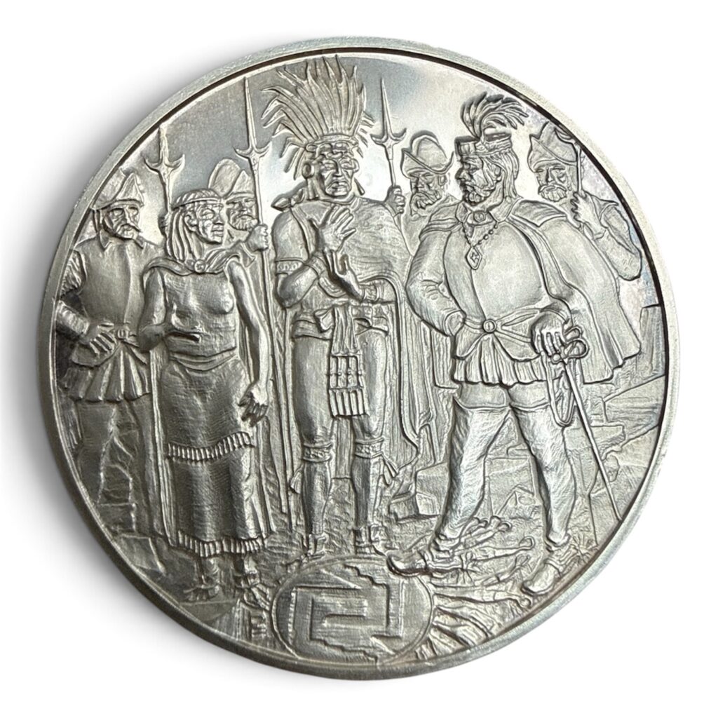 Medalla de Plata .925 La Caída de Tenochtitlan 1521 | Cuauhtémoc y Hernán Cortés