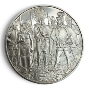 Medalla de Plata .925 La Caída de Tenochtitlan 1521 | Cuauhtémoc y Hernán Cortés
