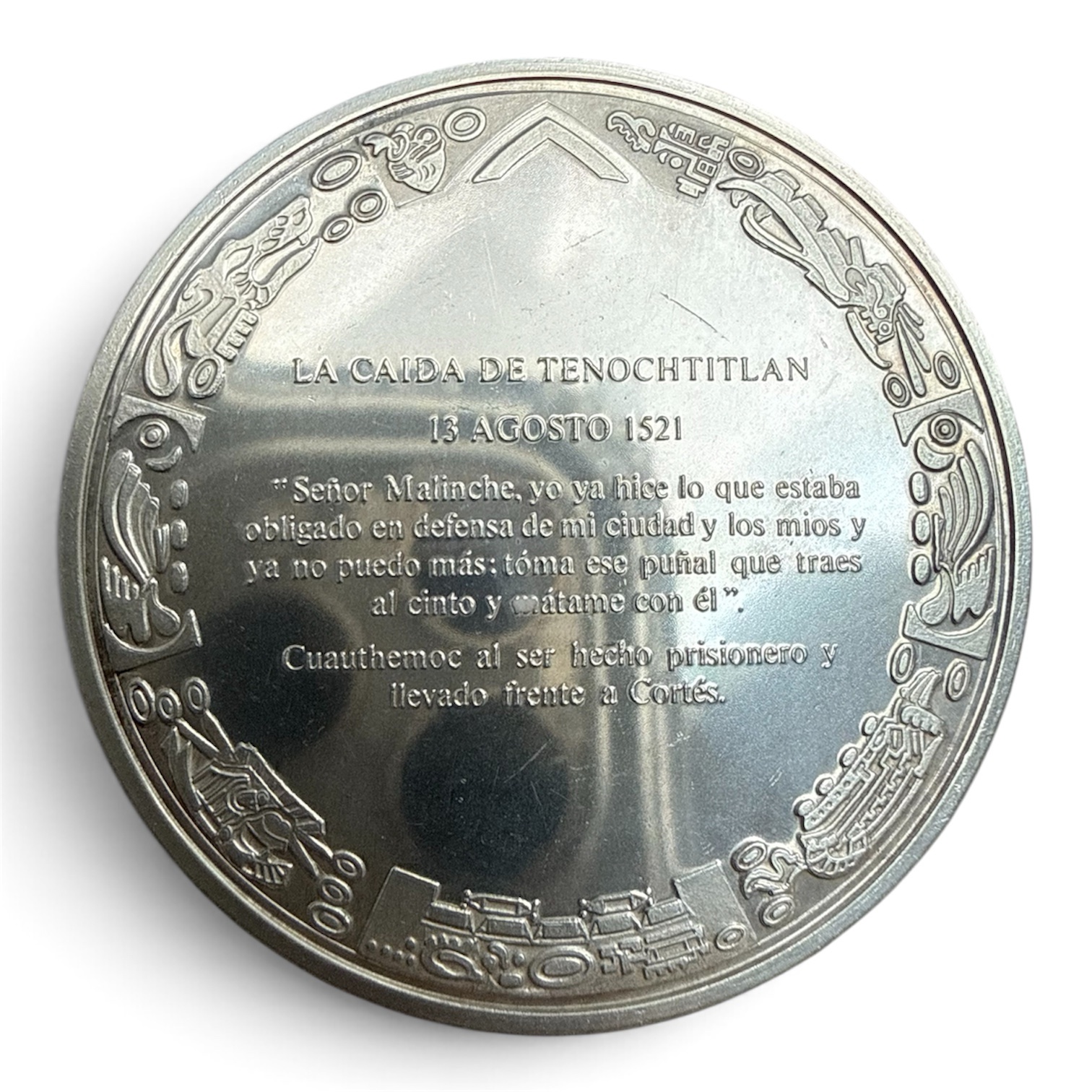 Medalla de Plata .925 La Caída de Tenochtitlan 1521 | Cuauhtémoc y Hernán Cortés 2 Medalla de Plata .925 La Caída de Tenochtitlan 1521 | Cuauhtémoc y Hernán Cortés - Image 2