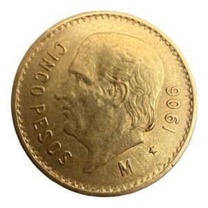 5 Pesos Oro Hidalgo 1906 Mo. Ley 0.900 4.16 gr