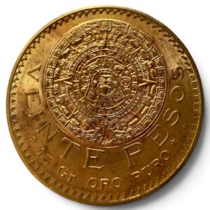 20 Pesos Oro Calendario Azteca Ley .900  México 1921/11 Sobrefecha