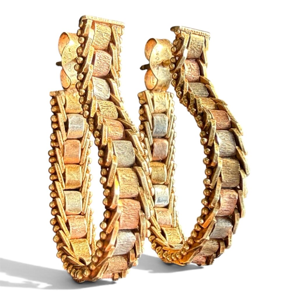 Inicio TodoPrecio.com 2 Aretes Argollas Oro 14k Tricolor 3x3 Vintage México 5.2g