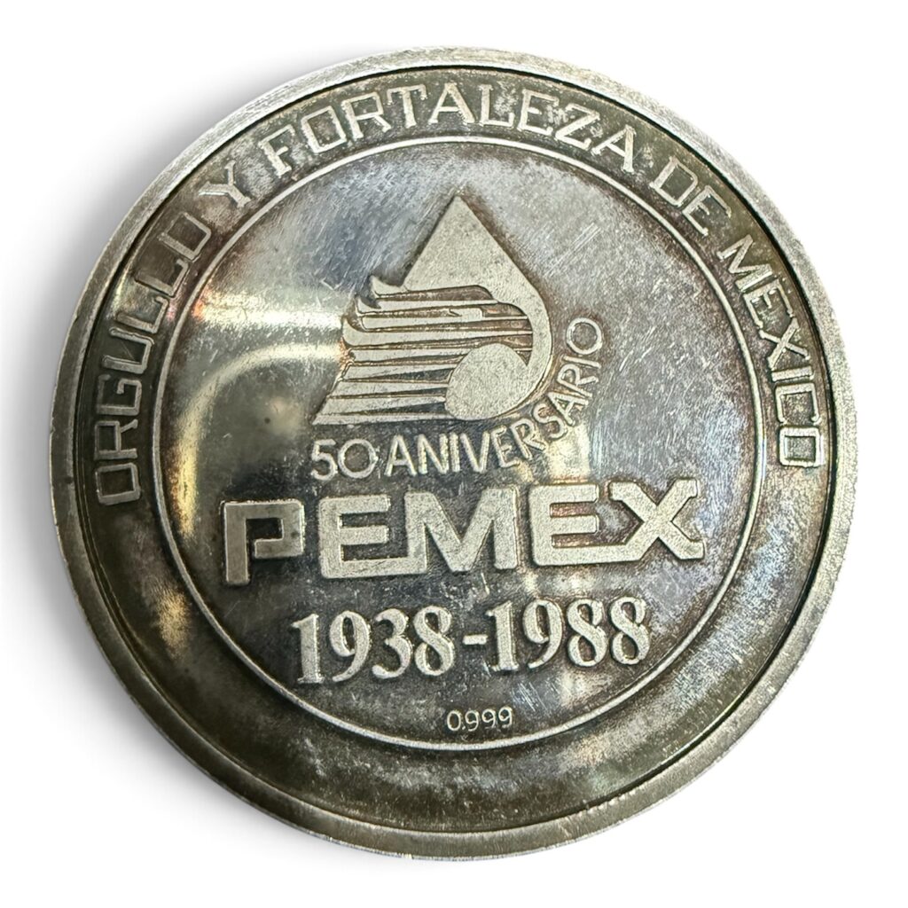 Inicio TodoPrecio.com 5 Medalla Plata .999 50 Aniversario 1938-1988 STPRM PEMEX | 46.8 g