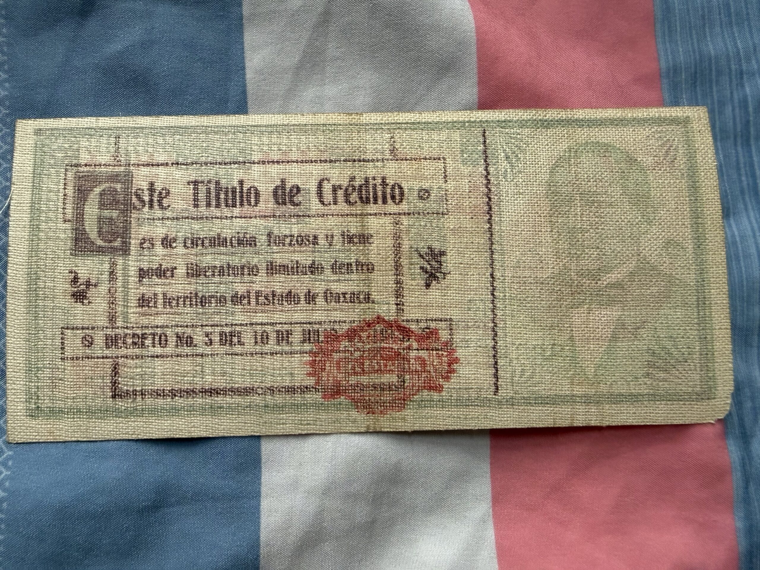 Billete de Tela y Papel de $20 Pesos 1915 Oaxaca | Revolución Mexicana 5 Billete de Tela y Papel de $20 Pesos 1915 Oaxaca | Revolución Mexicana - Imagen 5
