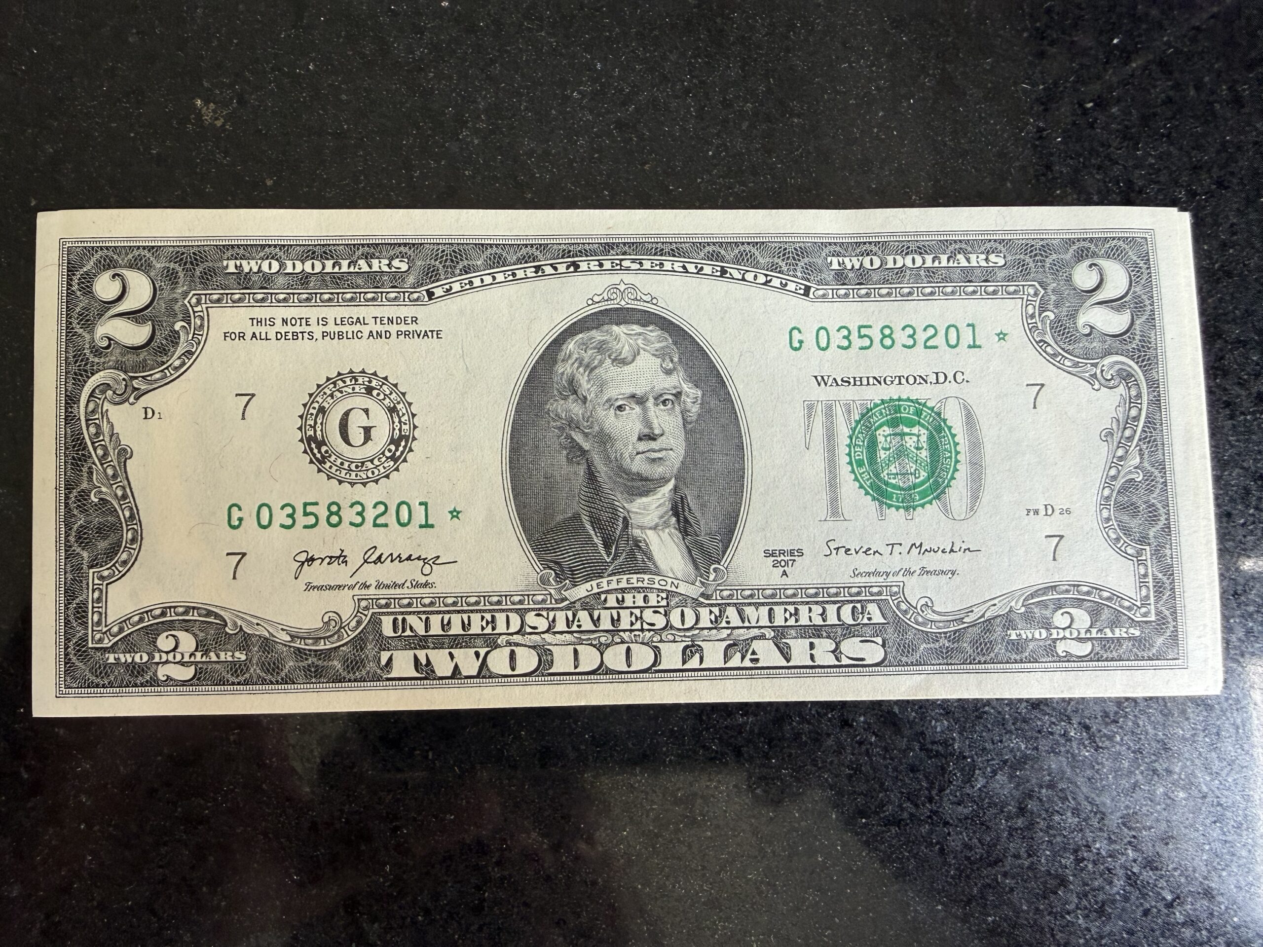Fajilla 100 Billetes $2 Dólares 2017 Secuénciales con Estrella de Reposición UNC ★ 4 Fajilla 100 Billetes $2 Dólares 2017 Secuénciales con Estrella de Reposición UNC ★ - Imagen 4