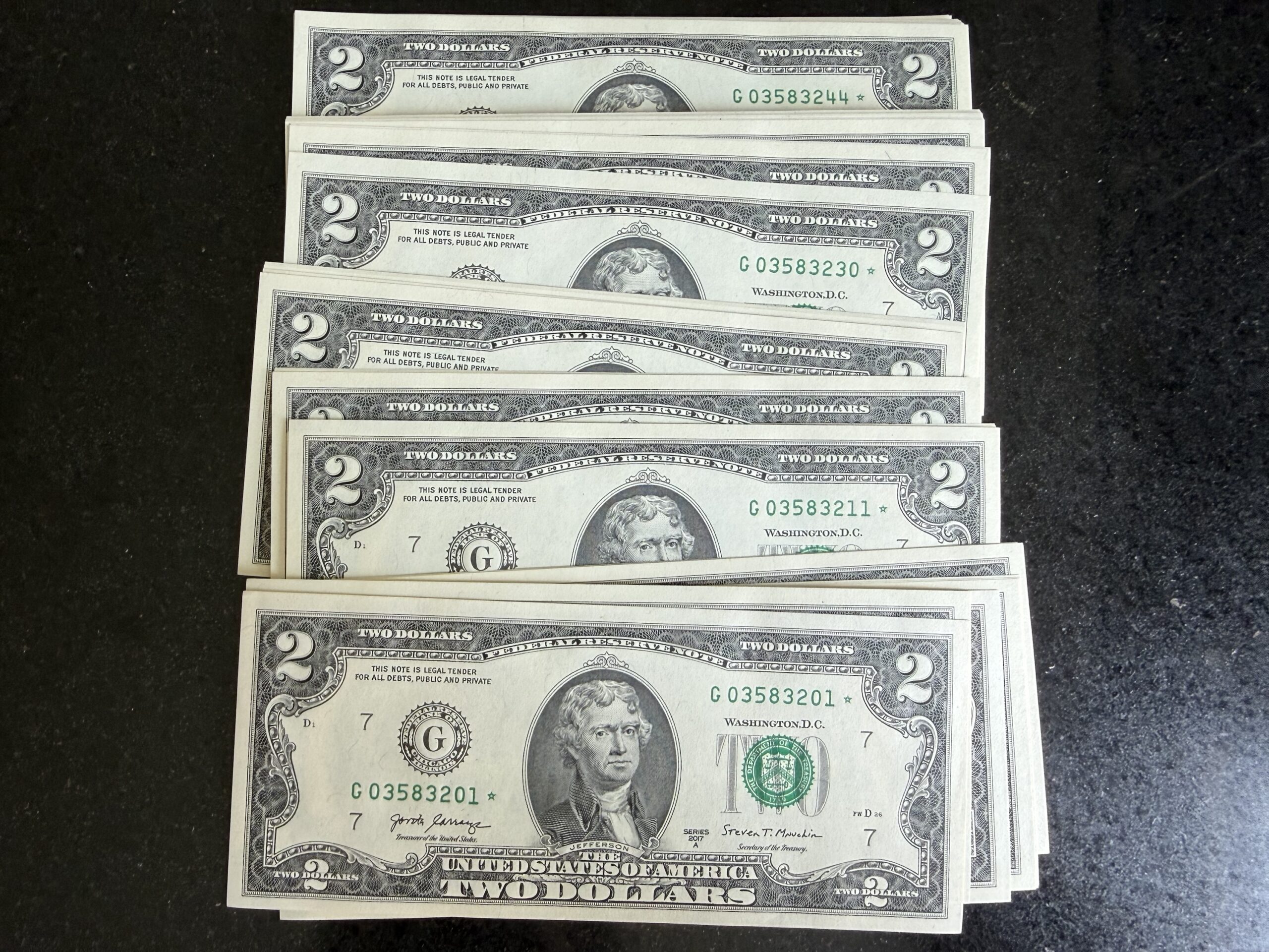 Fajilla 100 Billetes $2 Dólares 2017 Secuénciales con Estrella de Reposición UNC ★ 7 Fajilla 100 Billetes $2 Dólares 2017 Secuénciales con Estrella de Reposición UNC ★ - Imagen 7
