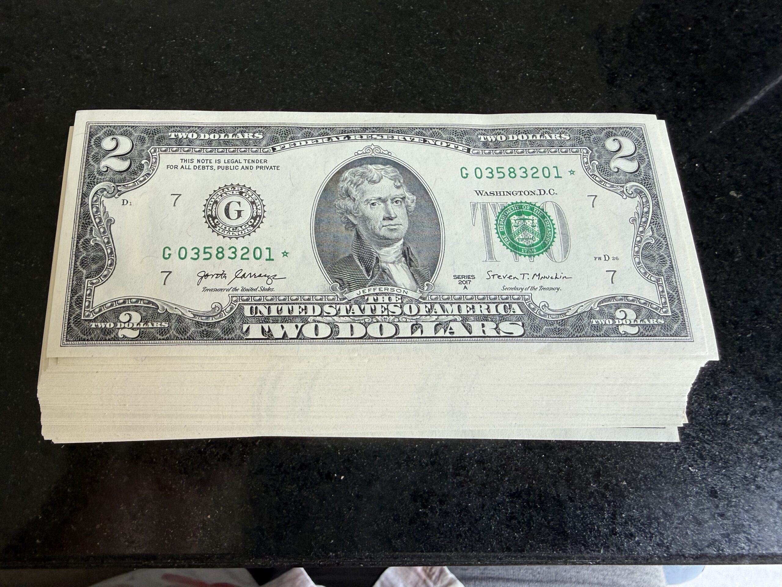 Fajilla 100 Billetes $2 Dólares 2017 Secuénciales con Estrella de Reposición UNC ★ 9 Fajilla 100 Billetes $2 Dólares 2017 Secuénciales con Estrella de Reposición UNC ★ - Imagen 9