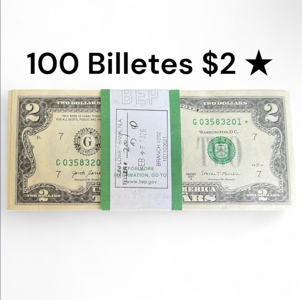 Fajilla 100 Billetes $2 Dólares 2017 Secuénciales con Estrella de Reposición UNC ★