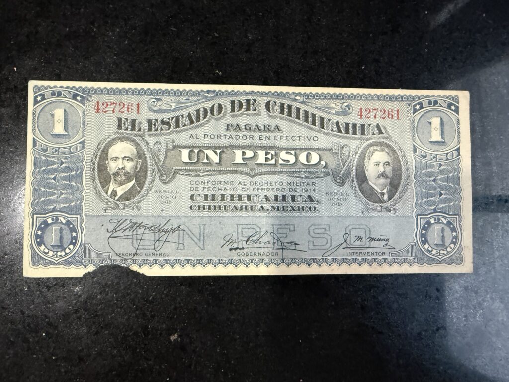 Billete 1 Peso Chihuahua 1915 Madero – Revolución Mexicana