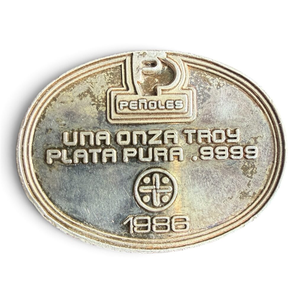 1 Oz Óvalo Plata Pura .9999 Peñoles 1986