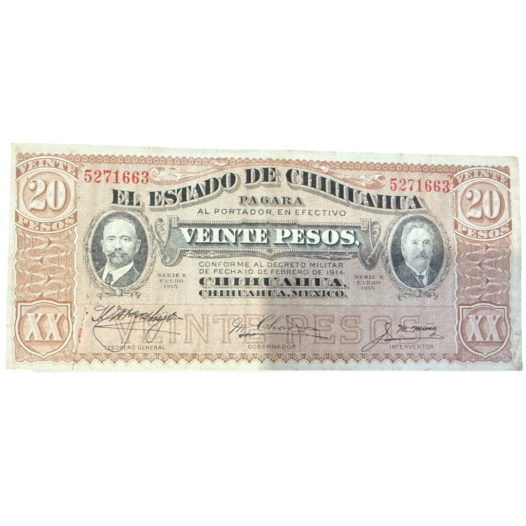 Billete 20 Pesos Chihuahua 1915 Madero – Revolución Mexicana