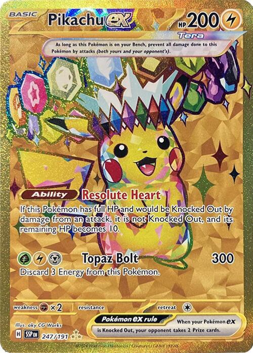Inicio TodoPrecio.com 2 Pikachu ex 247/191 Hyper Rare Dorada | Surging Sparks | Pokémon TCG