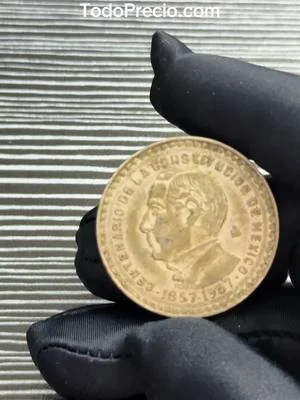 Moneda $1 Peso Benito Juárez 1857-1957 Centenario de la Constitución | Plata .